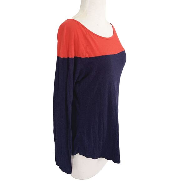 Athleta Colorblock Jersey Top Blue Cotton Blend Long Sleeve Round Neck Sz S - Picture 2 of 5